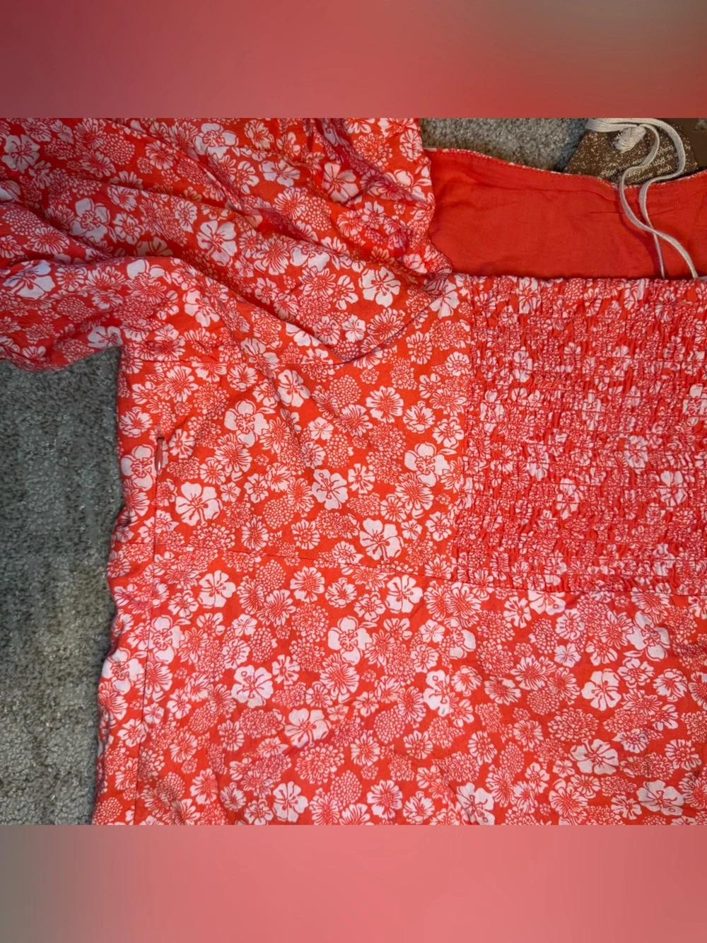 Anthropologie 100% Cotton Orange Hawaiian Puff-Sleeve Square-Neck Mini Dress 2xl